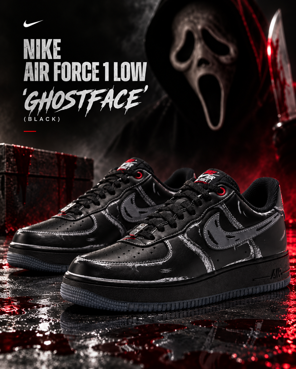 Nike Air Force 1 Low「Ghostface Black」鬼臉 黑臉 休閒鞋 IZ1207-010
