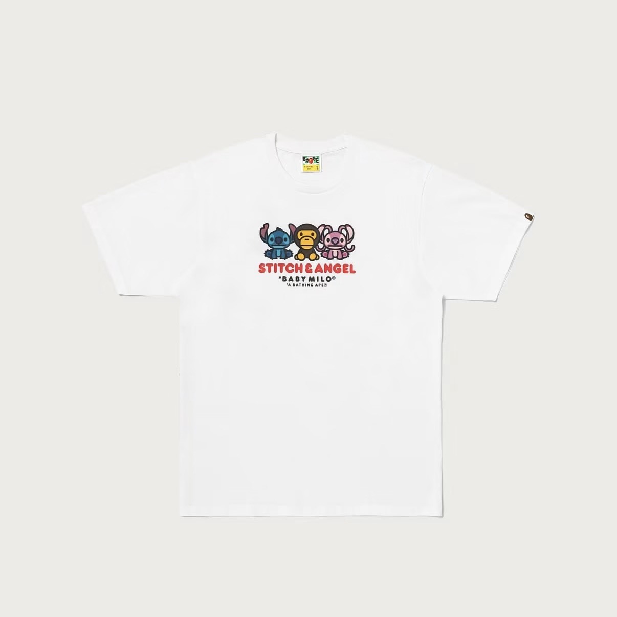 -(B3e04)-A BATHING APE BAPE STITCH AND ANGEL BABY MILO TEE 聯名款 男款 天使 史迪奇 小猴子 短Ｔ黑色/白色-2M73110915