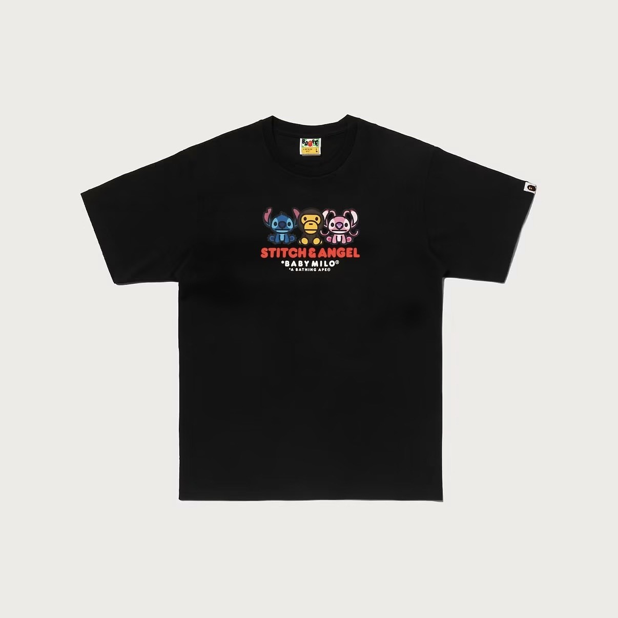 -(B3e04)-A BATHING APE BAPE STITCH AND ANGEL BABY MILO TEE 聯名款 男款 天使 史迪奇 小猴子 短Ｔ黑色/白色-2M73110915