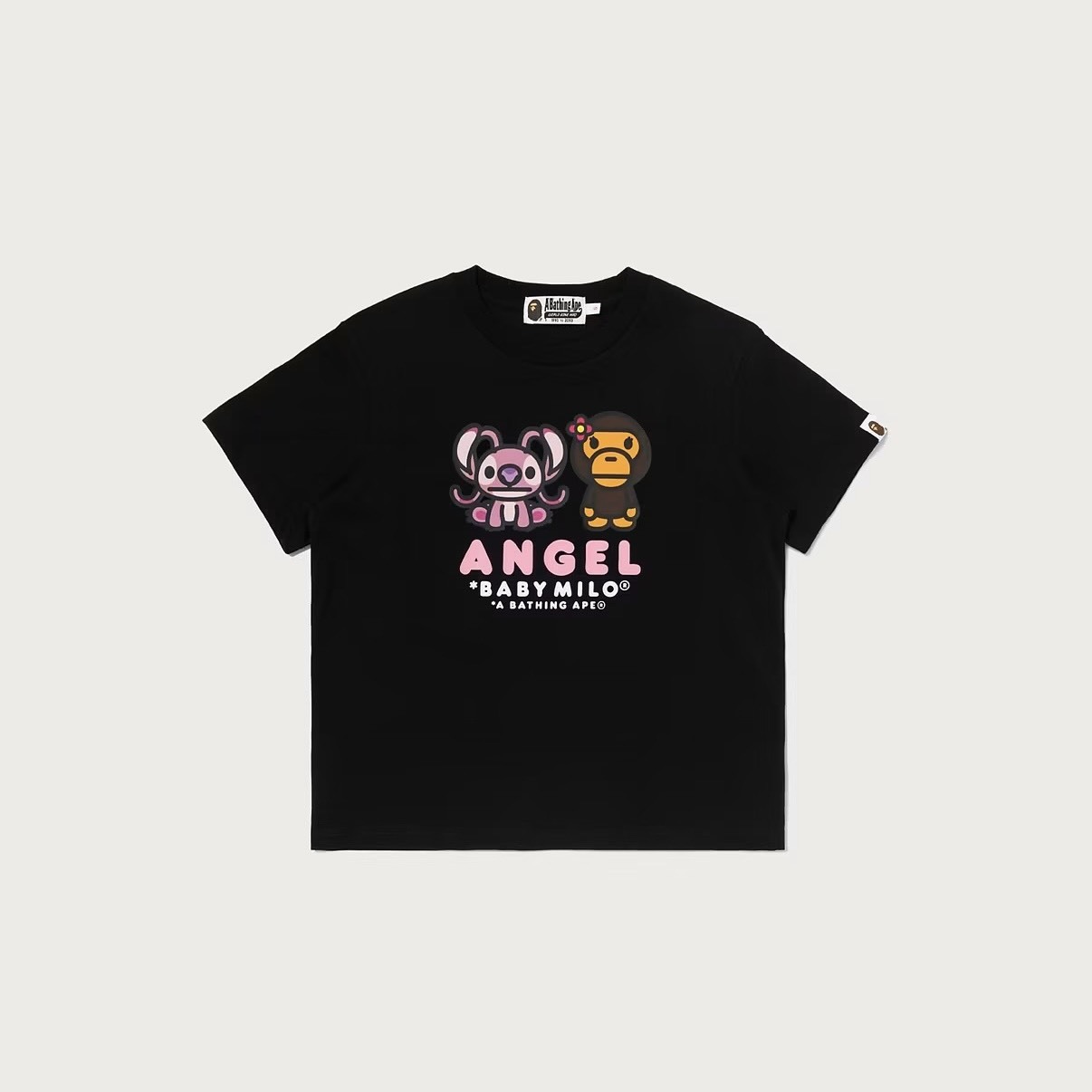 -(B3e04)-A BATHING APE BAPE X DISNEY ANGEL AND BABY MILO MINI TEE 史迪奇 天使 女款 短板 短Ｔ黑色/白色-2M73209902