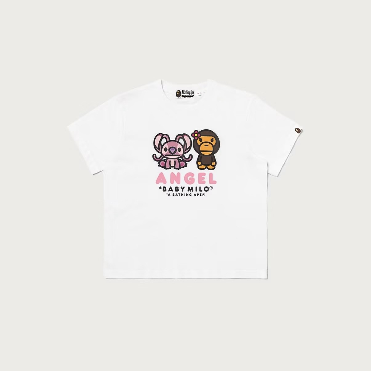 -(B3e04)-A BATHING APE BAPE X DISNEY ANGEL AND BABY MILO MINI TEE 史迪奇 天使 女款 短板 短Ｔ黑色/白色-2M73209902