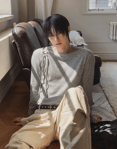 Lace-up slim-fit long-sleeve T-shirt