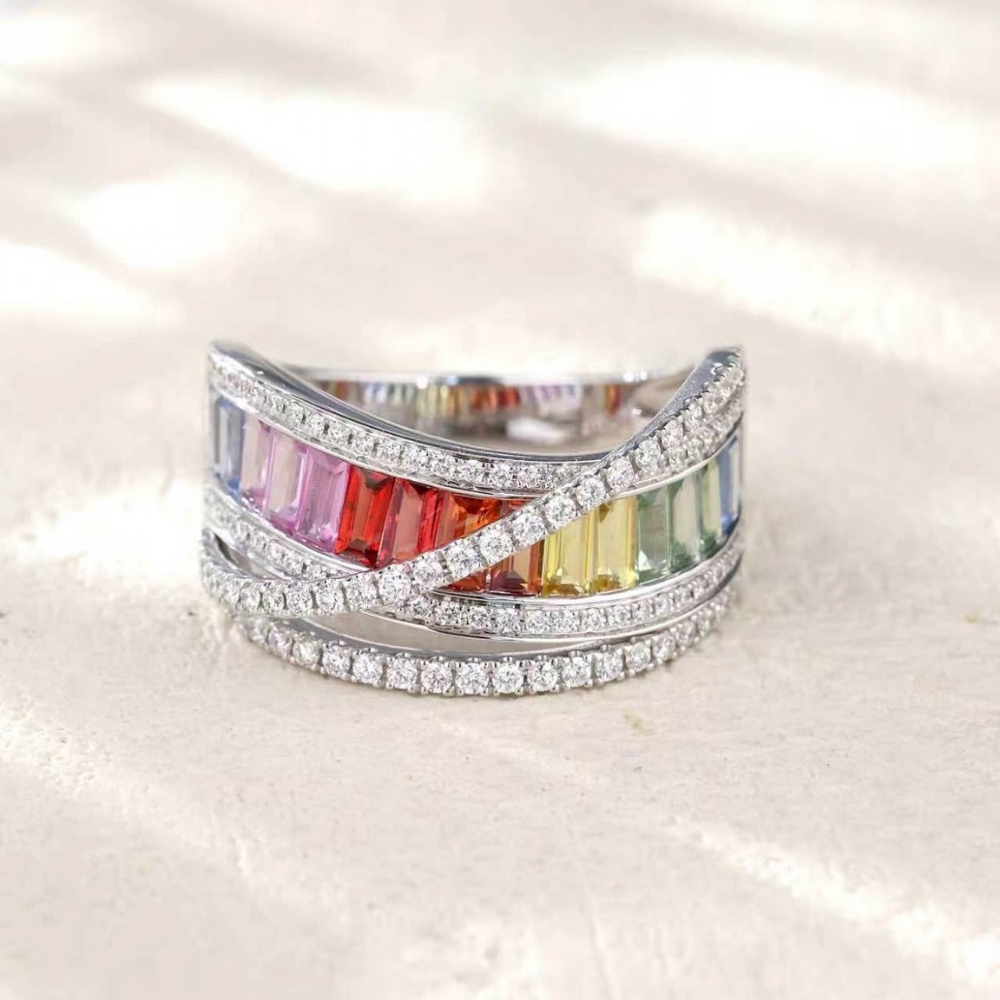 RIN-HHG1004-011 [RD2656] 925 SILVER SAPPHIRE RING WITH LAB GROWN DIA (A11)