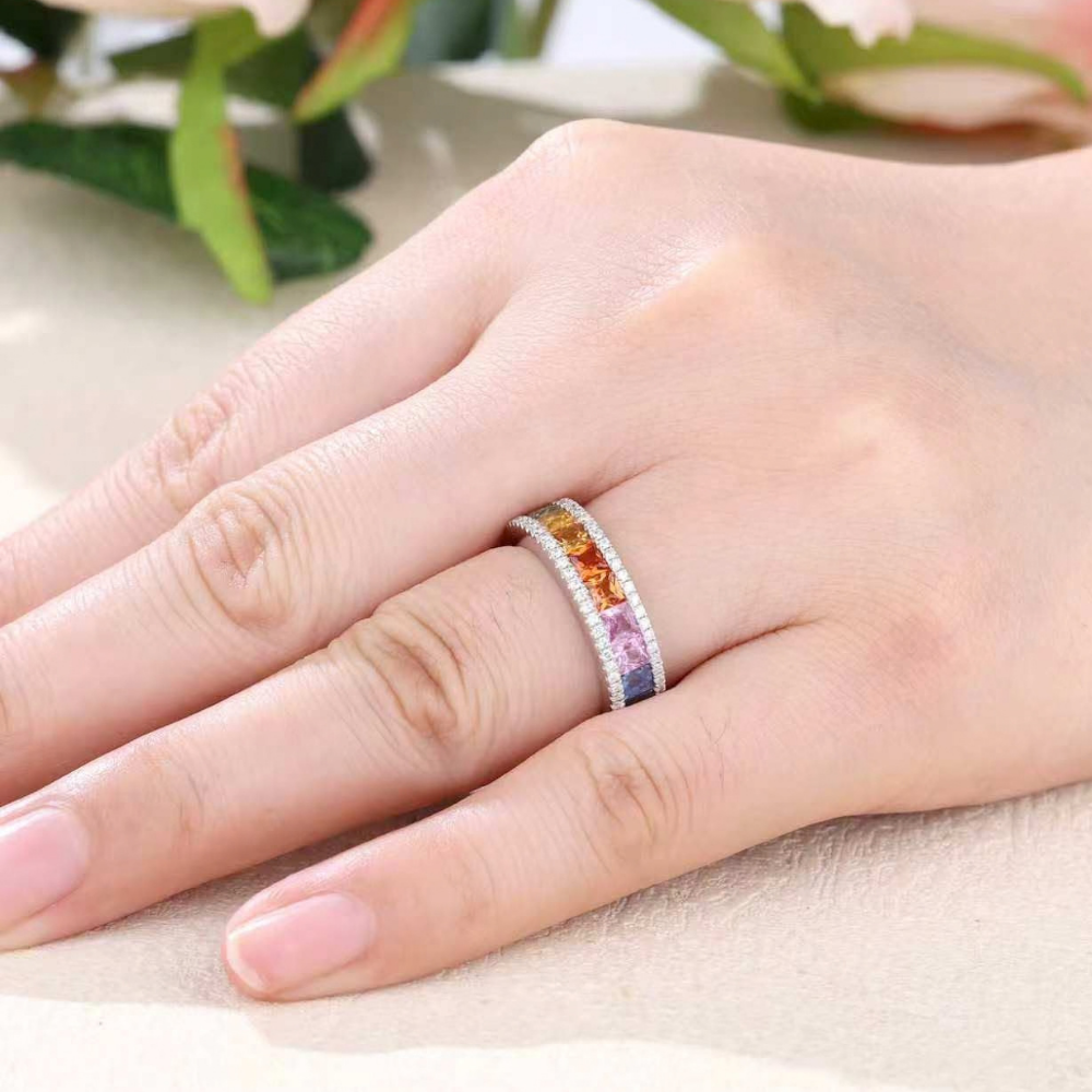 RIN-HHG1004-010 [RD2537] 925 SILVER SAPPHIRE RING WITH LAB GROWN DIA (A10)