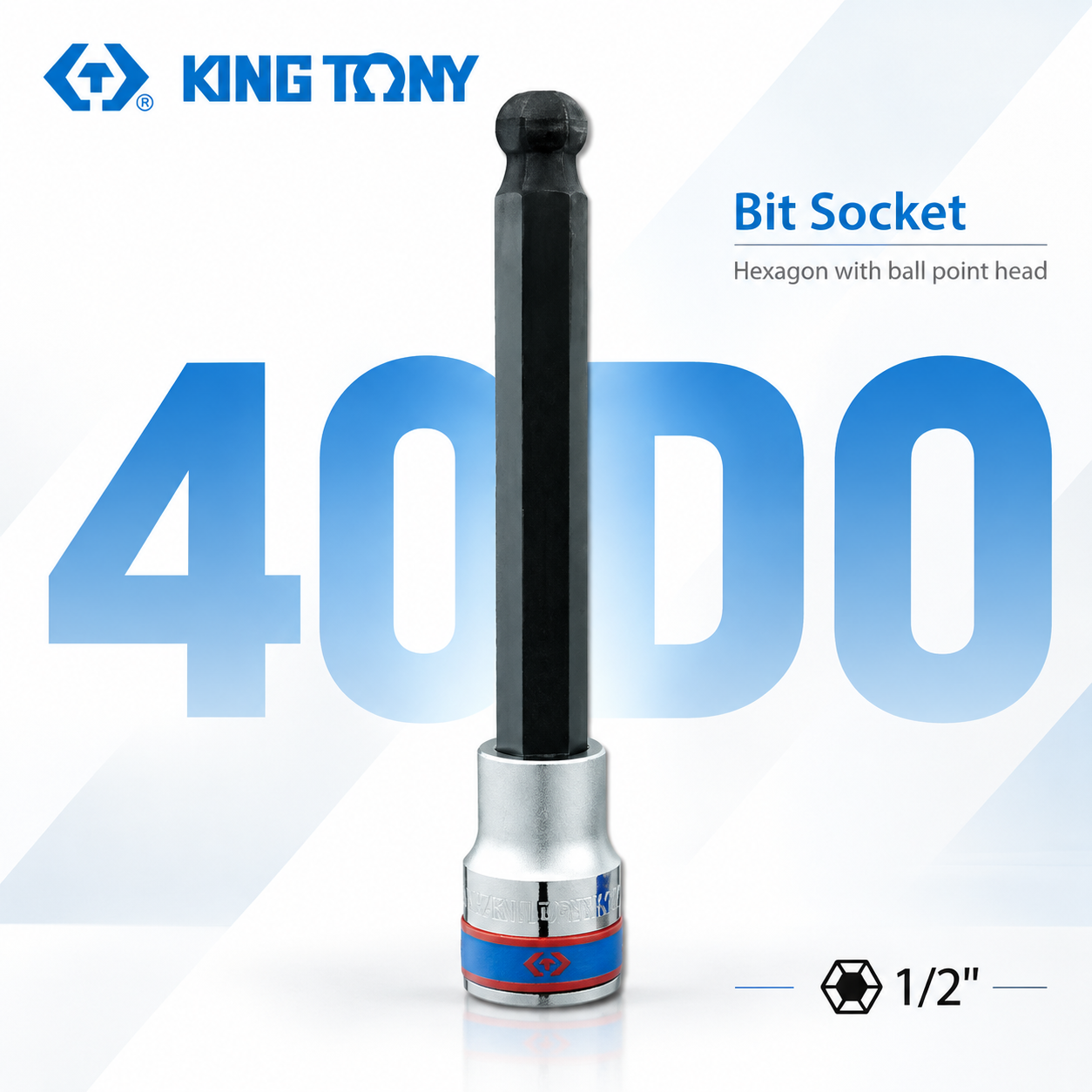 KING TONY 金統立｜1/2" 四分球頭六角起子頭套筒 4分 球型六角凸套筒 六角球型頭套筒｜40D0｜台灣製｜公司貨