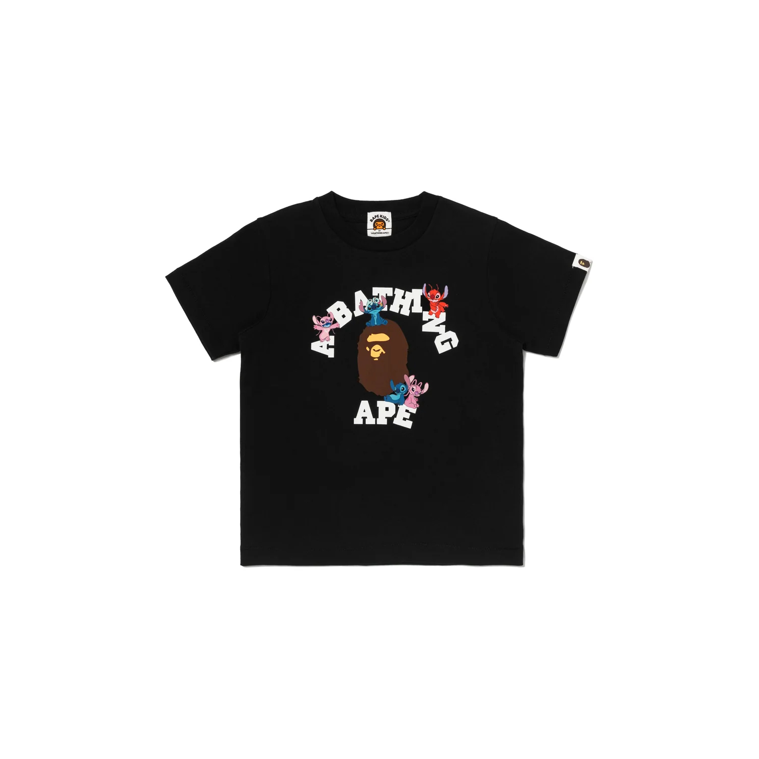 -(B4e03)-A BATHING APE BAPE X DISNEY STITCH AND FRIENDS COLLEGE TEE KIDS 童裝 迪士尼 史迪奇聯名款 黑色/白色-1M73310902