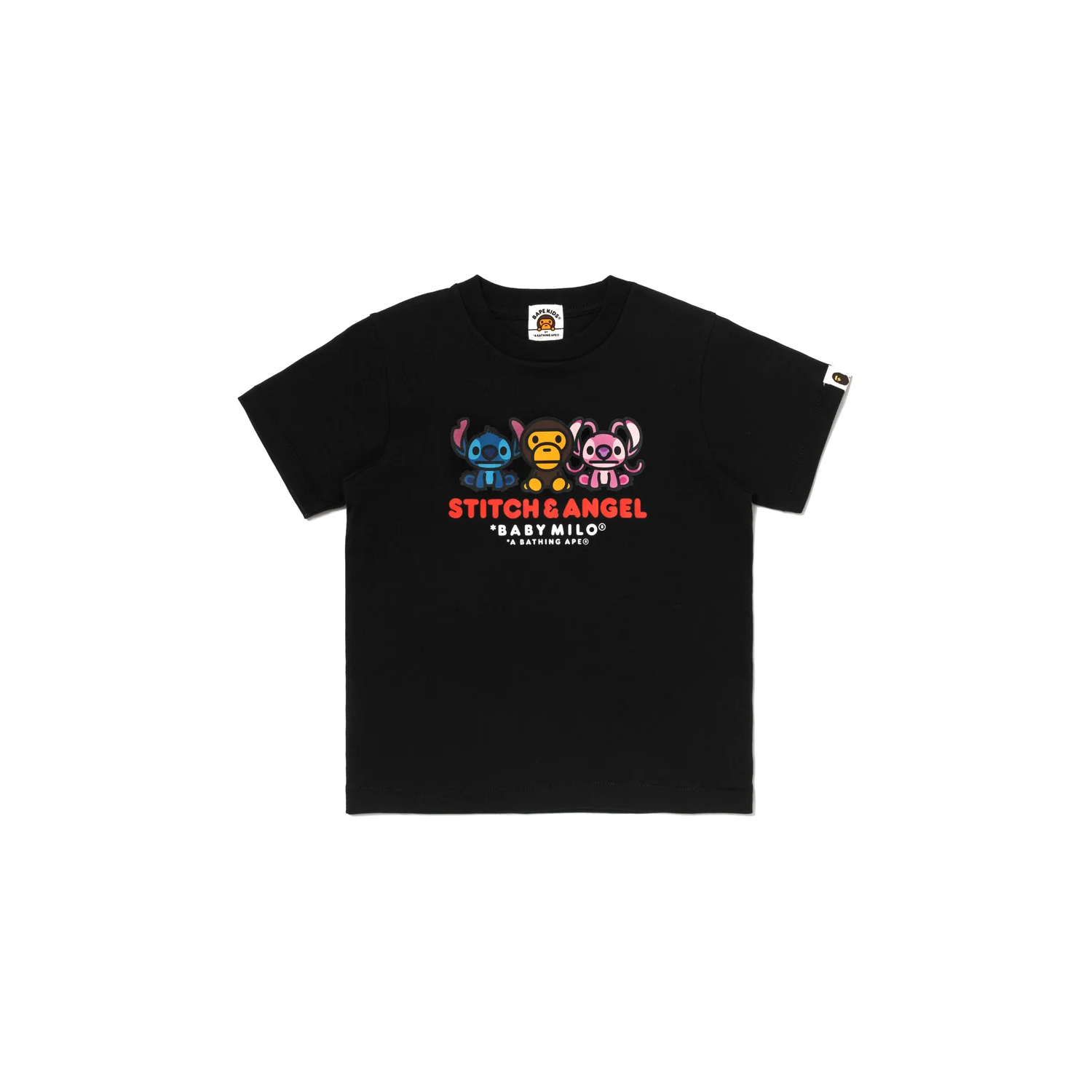 -(B3e04)-A BATHING APE BAPE X DISNEY STITCH AND ANGEL BABY MILO TEE KIDS 迪士尼 史迪奇 童裝 短T 黑色/白色-2M73310901