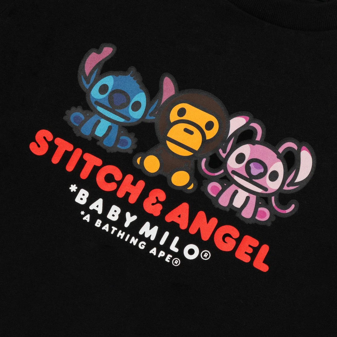 -(B3e04)-A BATHING APE BAPE X DISNEY STITCH AND ANGEL BABY MILO TEE KIDS 迪士尼 史迪奇 童裝 短T 黑色/白色-2M73310901