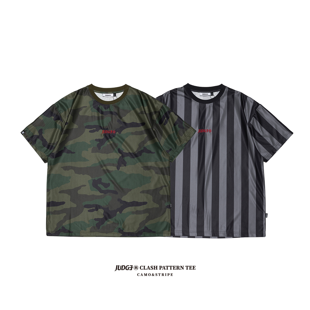 JUDGE®️CLASH PATTERN TEE : CAMO/STRIPE