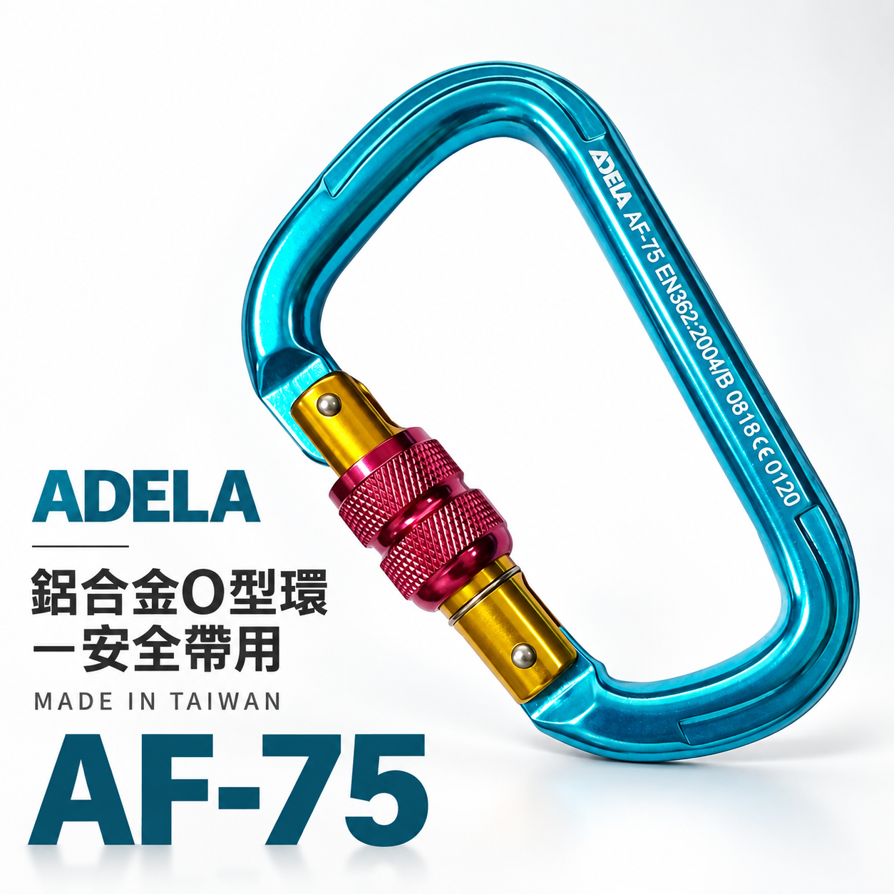 台灣製 ADELA｜鋁D型環｜鋁鉤環 安全帶用鋁合金安全勾 安全掛鉤 登山鉤 可旋轉鎖定安全鉤｜AF-75