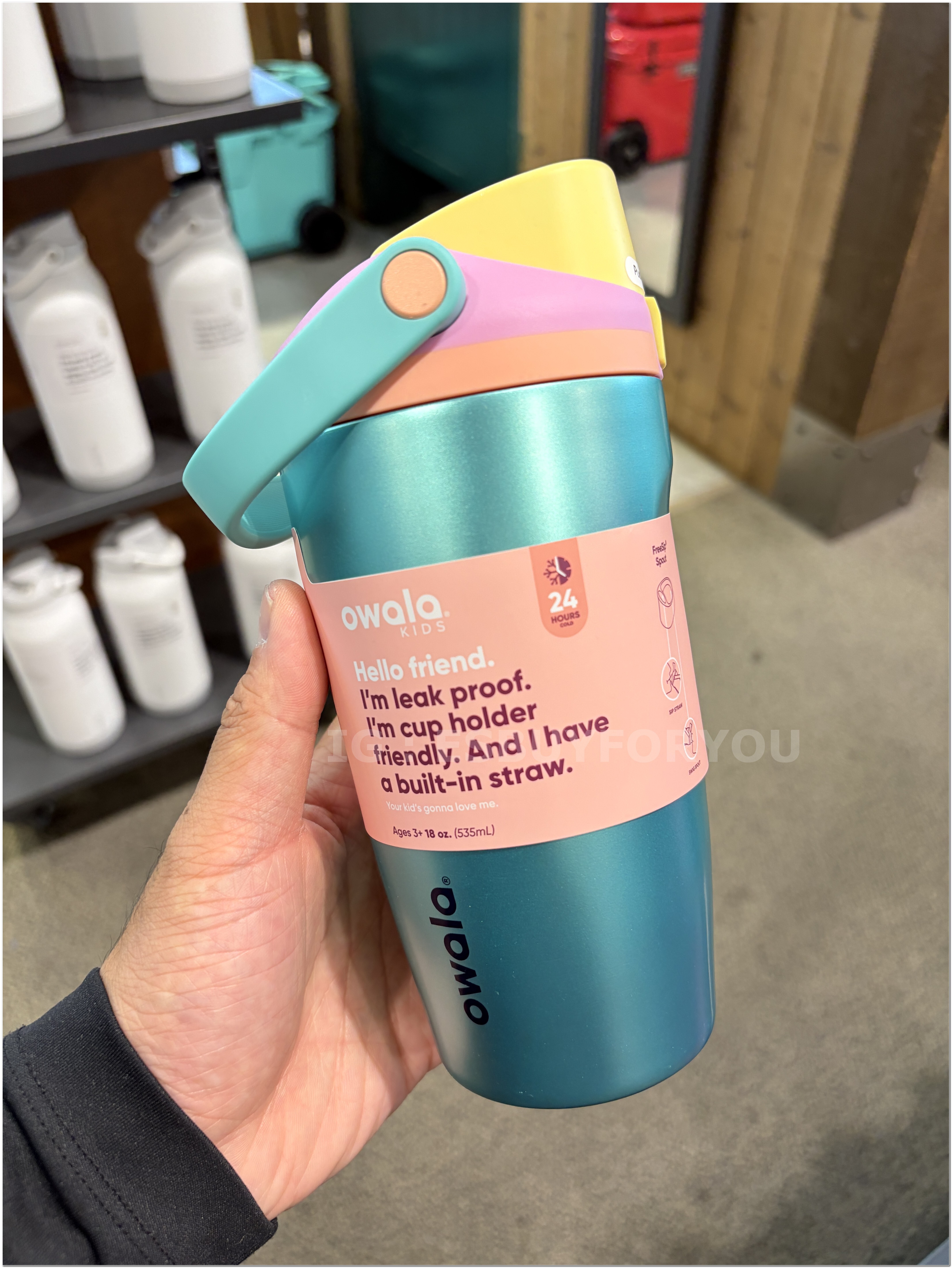 Owala(18oz 535ml) 手提款 亮面金屬 不鏽鋼 FreeSip 水壺 (內有吸管)