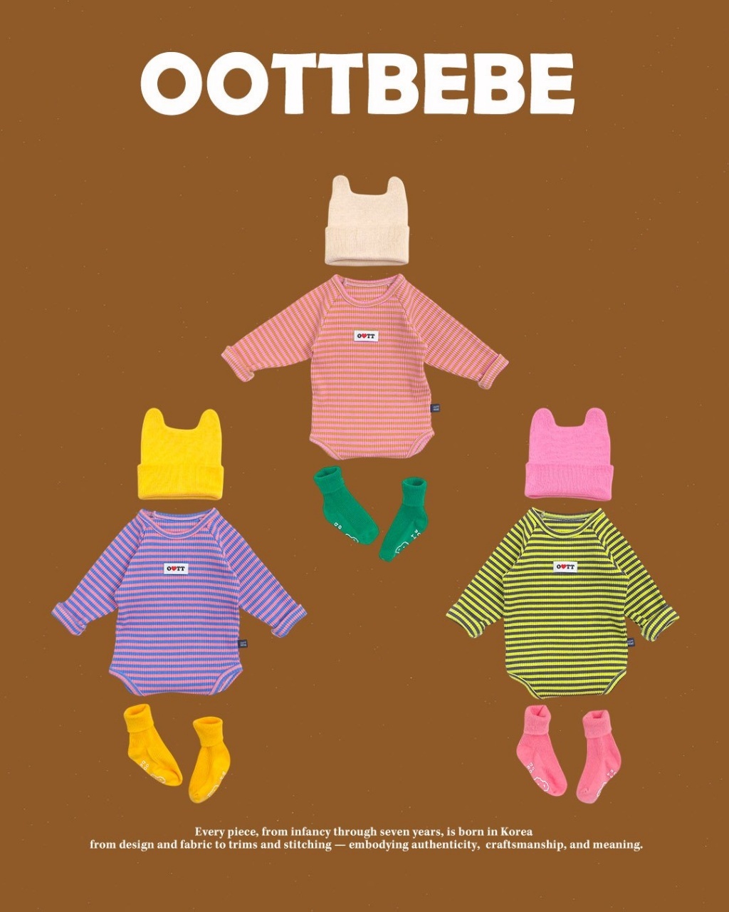 正韓冬Oottbebe 嫩嬰三色條紋包屁家居服套裝