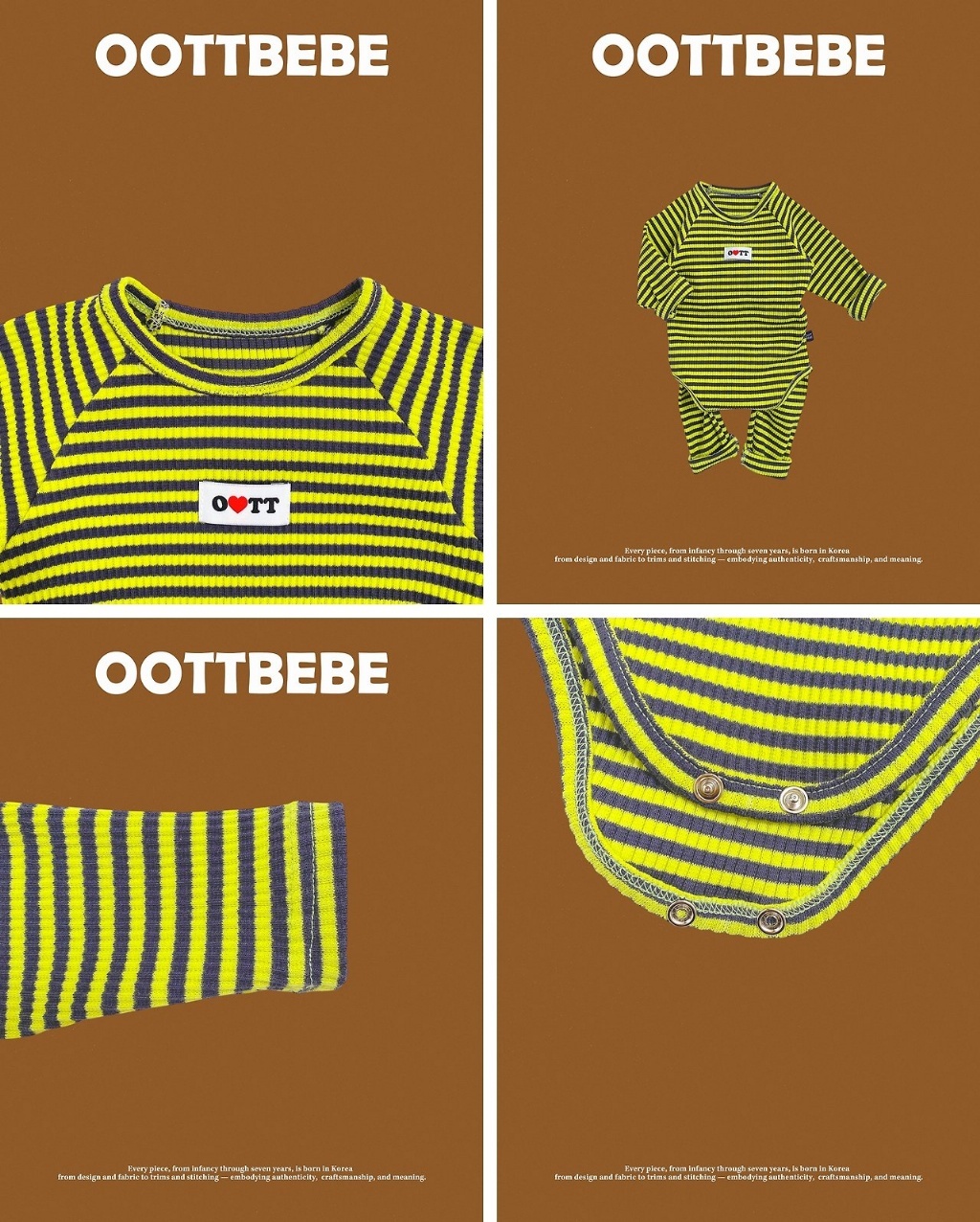 正韓冬Oottbebe 嫩嬰三色條紋包屁家居服套裝