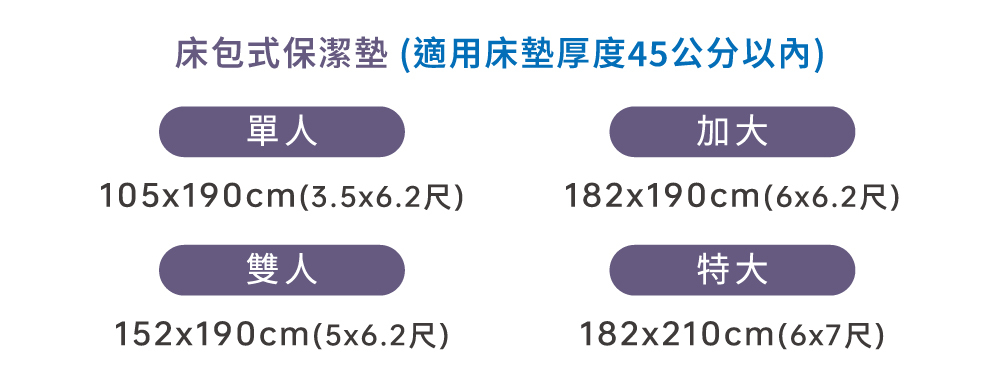 寢之堡保潔墊尺寸選擇
