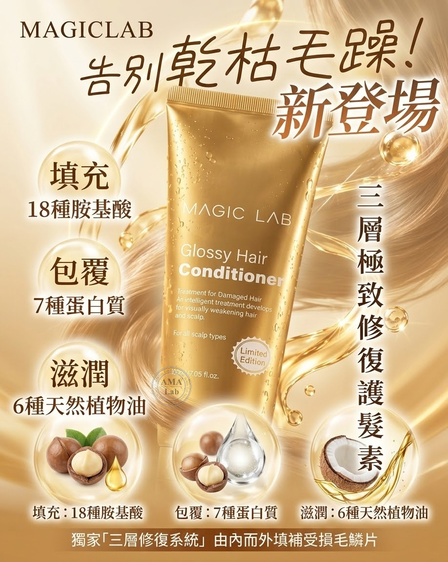 Magic Lab 金裝黑髮洗頭水+三層極致修復護髮素 套裝