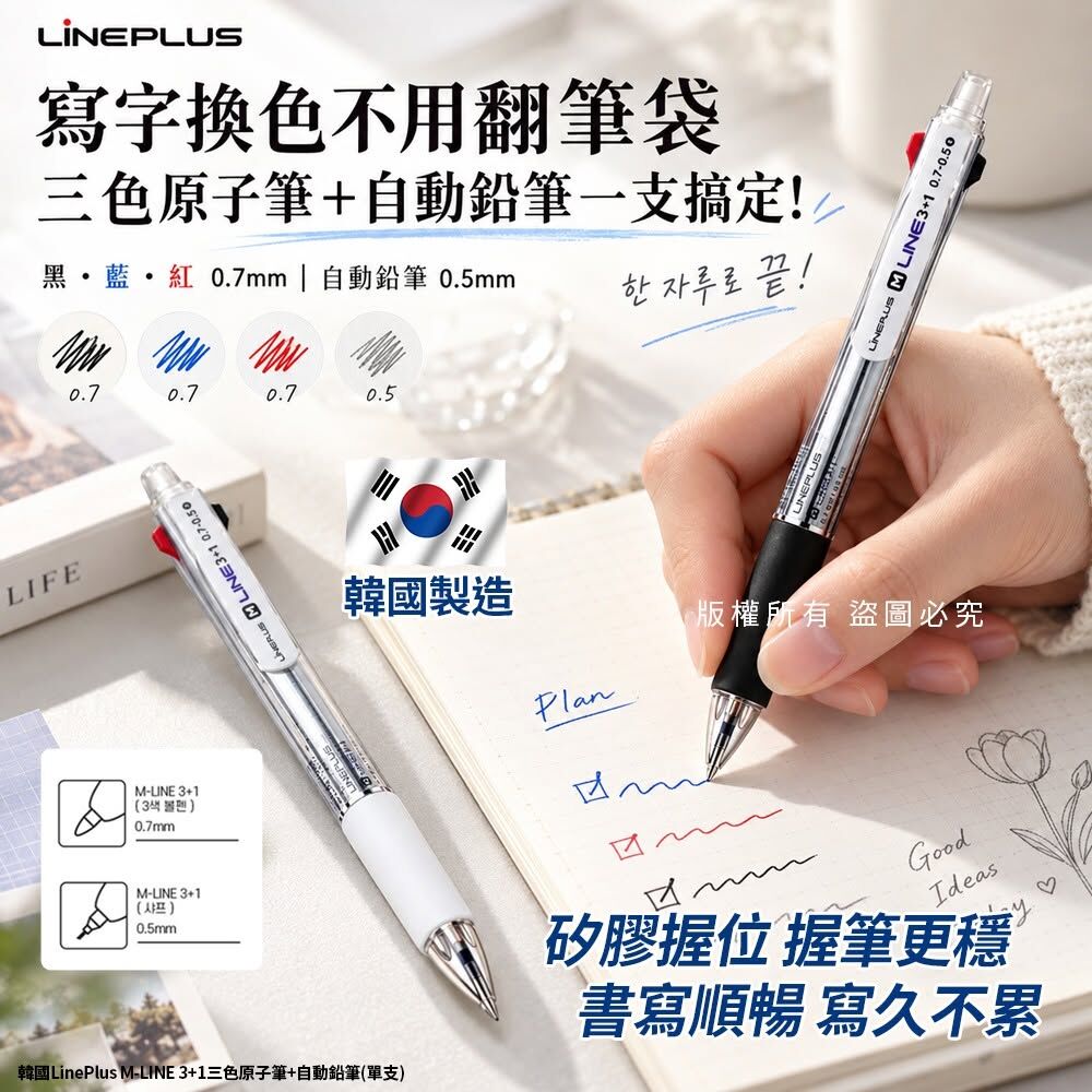WSBB12961  韓國LinePlus M-LINE 3+1三色原子筆+自動鉛筆(1套2支)（12月上旬）