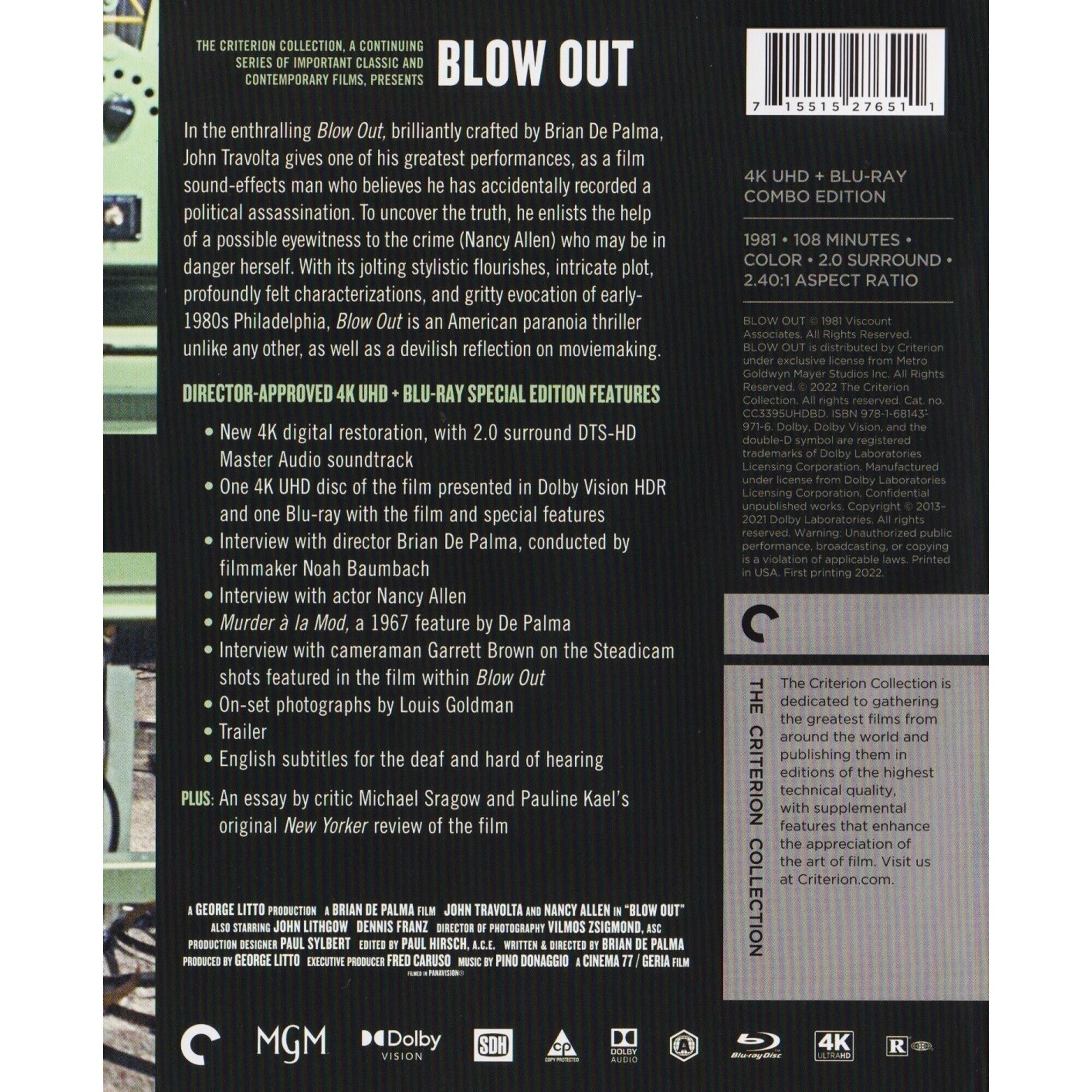 Blow Out (1981) (4K Ultra HD + Blu-ray) (US Version) [No Chinese Subtitle]