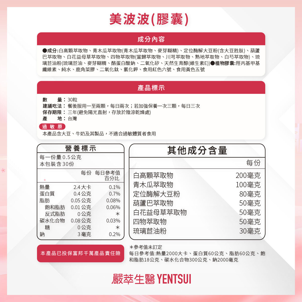 嚴萃生醫美波波成分表