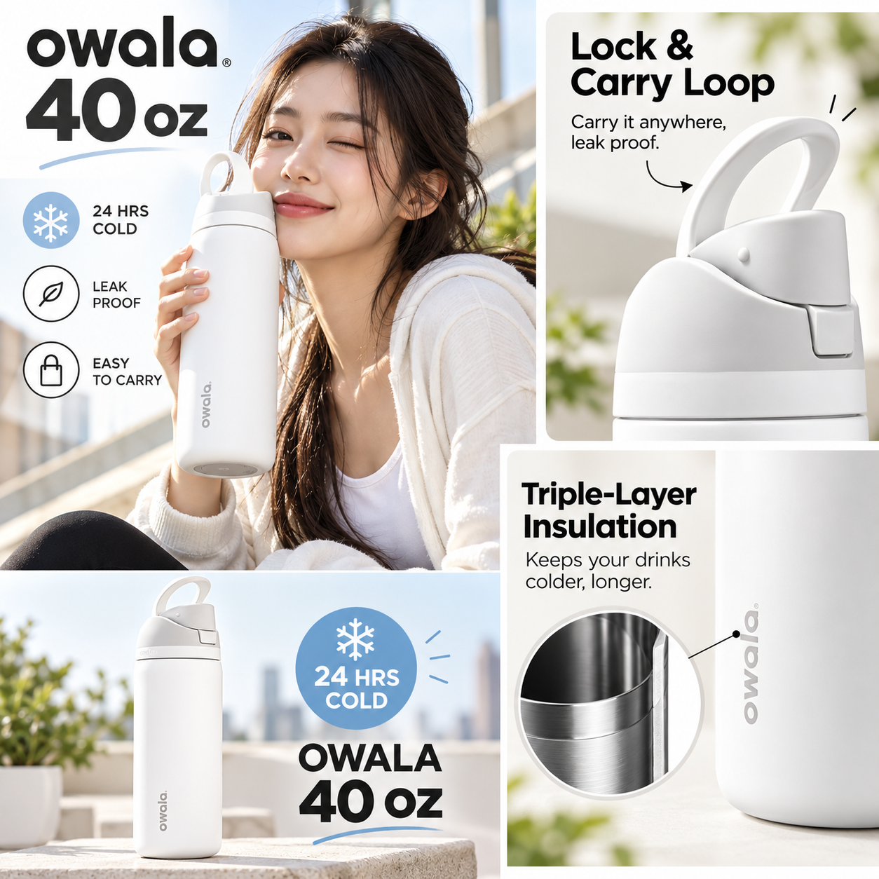 【預購】Owala N100501 不鏽鋼水樽 (白色)