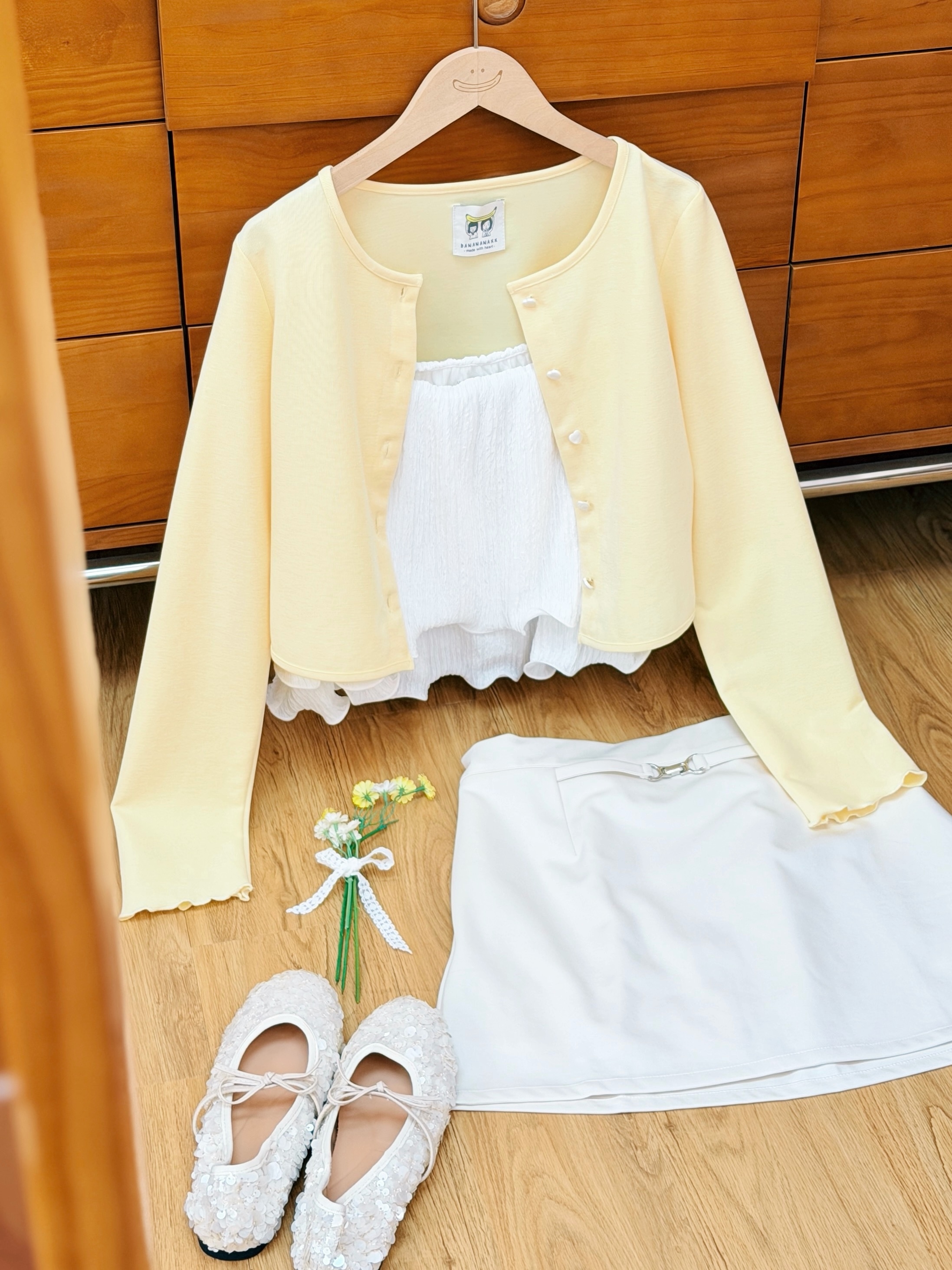 三色 /小愛心鈕扣綿感長袖外套 / Heart Button Long Sleeve Cardigan