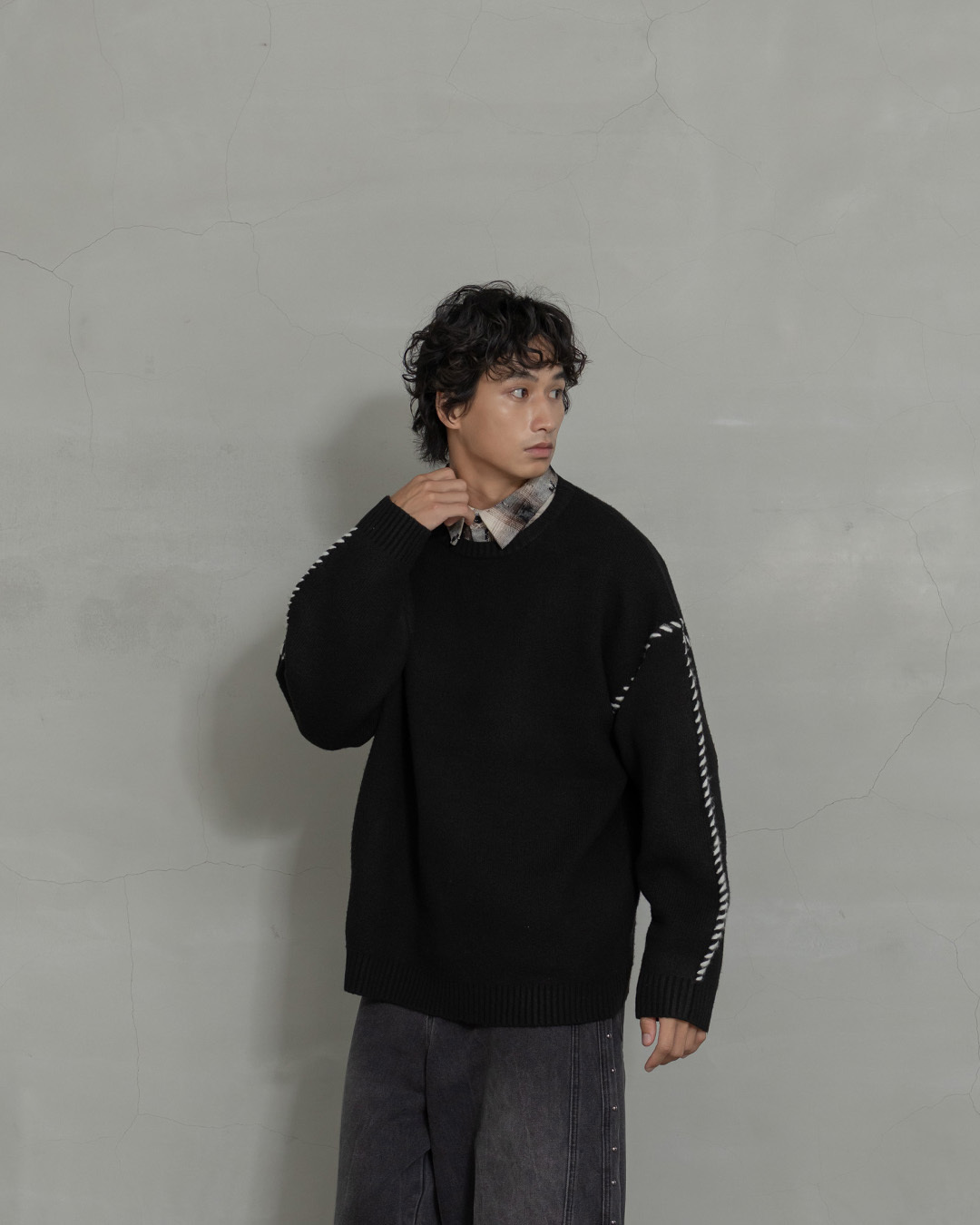 Men's Color-blocked Stitched Knit Long-Sleeved Top, M/L【01013573】in stock+pre-order