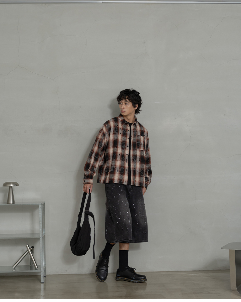 Men's casual distressed plaid shirt - red style, M/L【01025877】in stock+pre-order