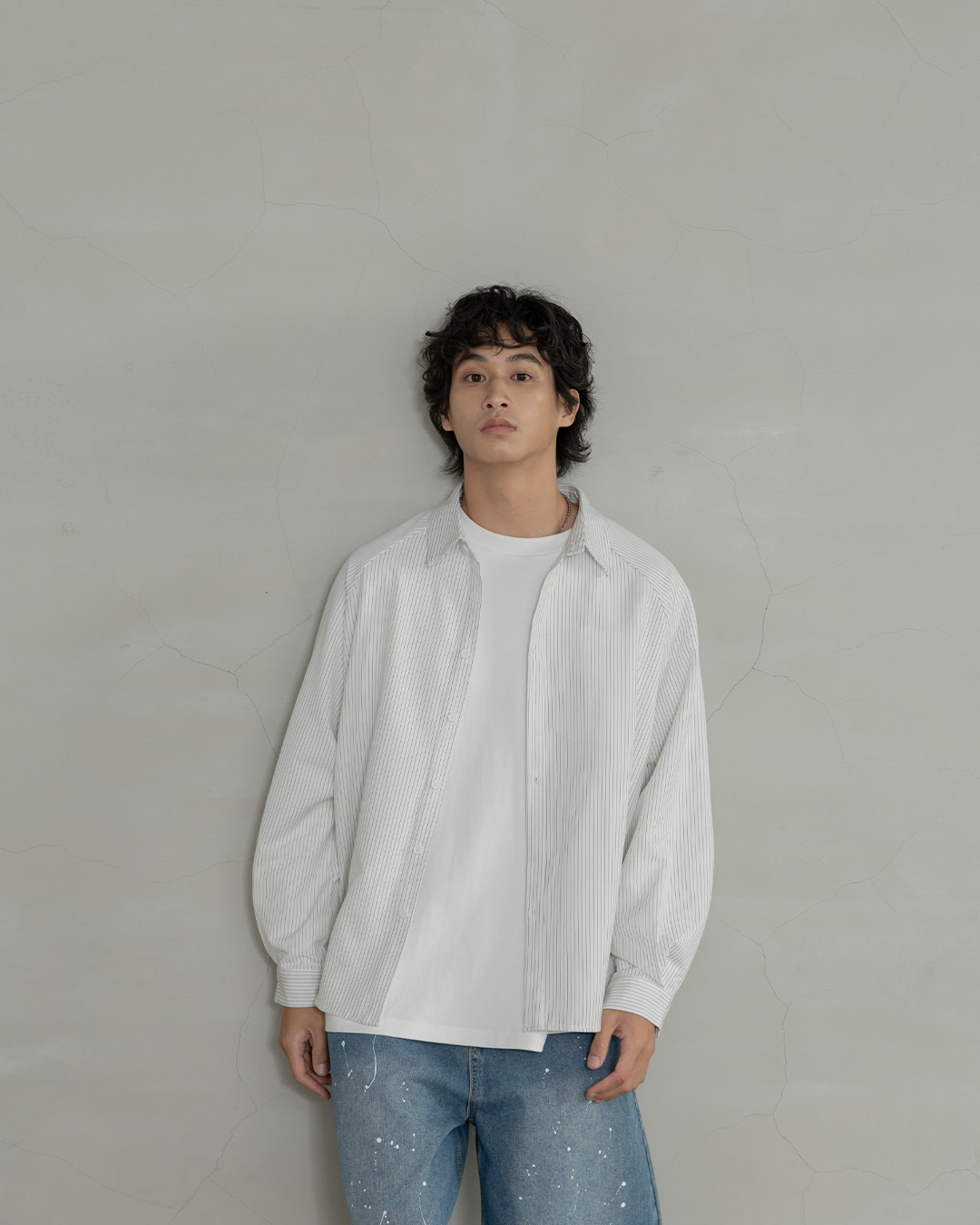 Men's Minimalist Striped Oversized Shirt - White (M/L/XL)【01025880】in stock+pre-order
