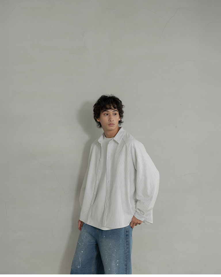 Men's Minimalist Striped Oversized Shirt - White (M/L/XL)【01025880】in stock+pre-order