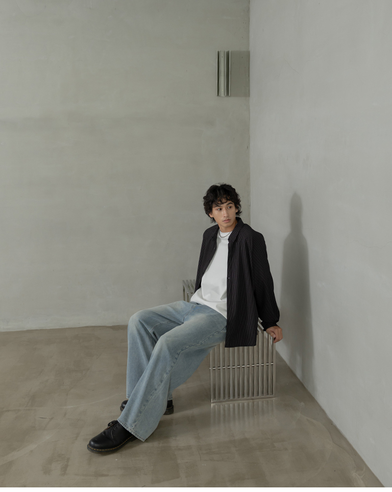 Men's Minimalist Striped Oversized Shirt - Black (M/L/XL)【01025881】in stock+pre-order
