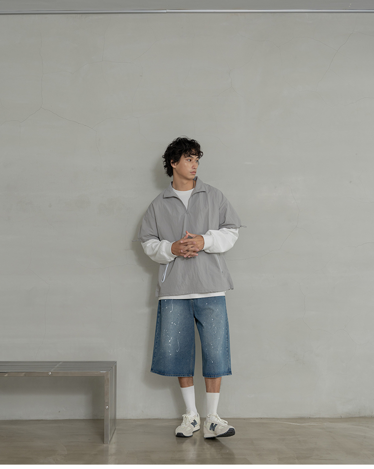 Men's reflective strip pocket zip-up half-front jacket, available in two colors, 1/2【01099766】in stock+pre-order