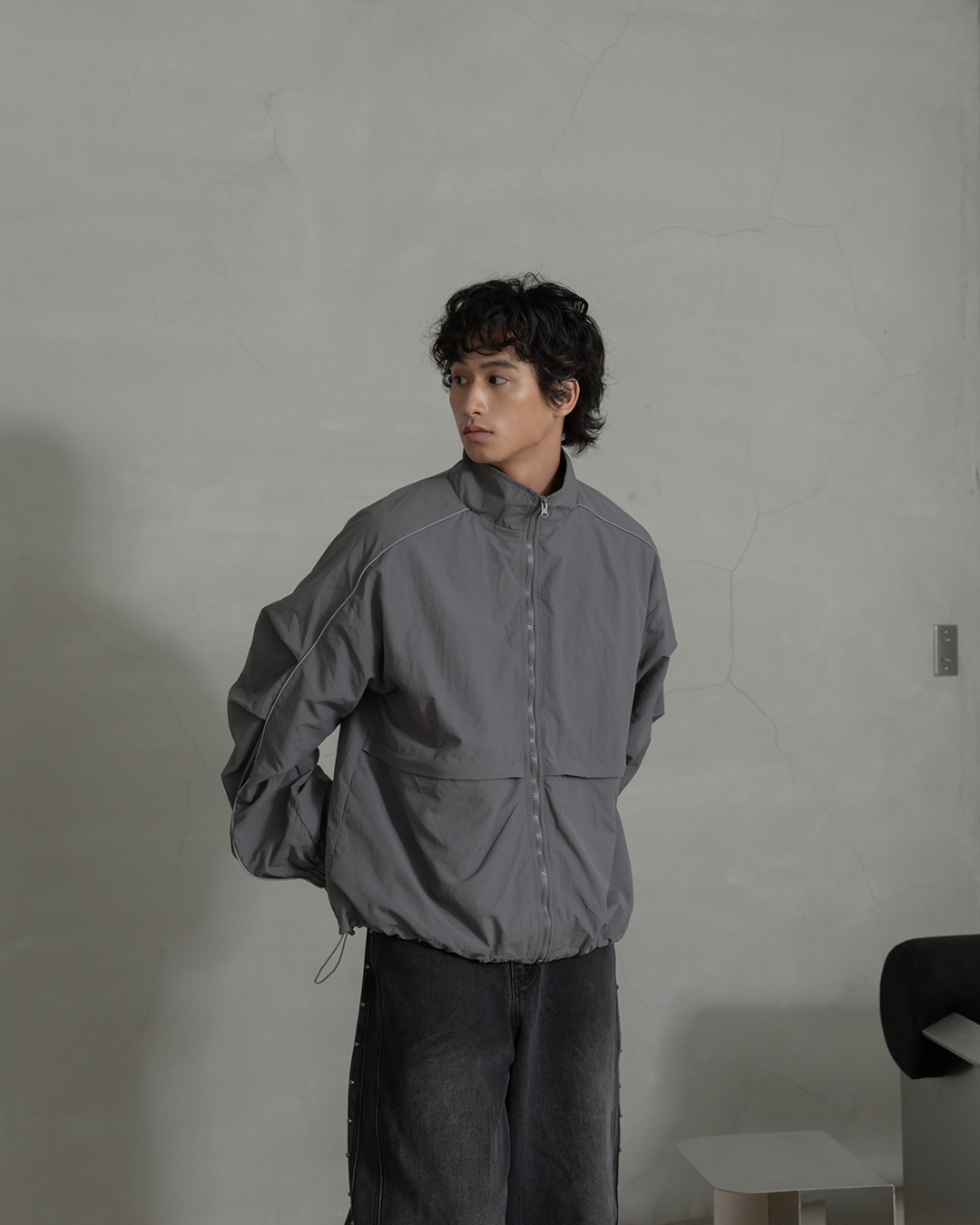 Men's Water-Repellent Reflective Strip Pleated Stand Collar Jacket, Two Colors Available (1/2)【02071709】in stock+pre-order