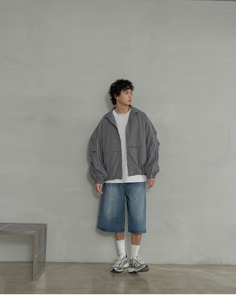 Men's Water-Repellent Reflective Strip Pleated Stand Collar Jacket, Two Colors Available (1/2)【02071709】in stock+pre-order
