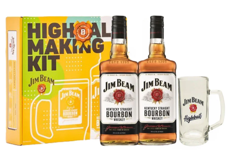 Jim Beam Highball Making Kit Set (700ml x 2 bottles + Highball Glass x 1)