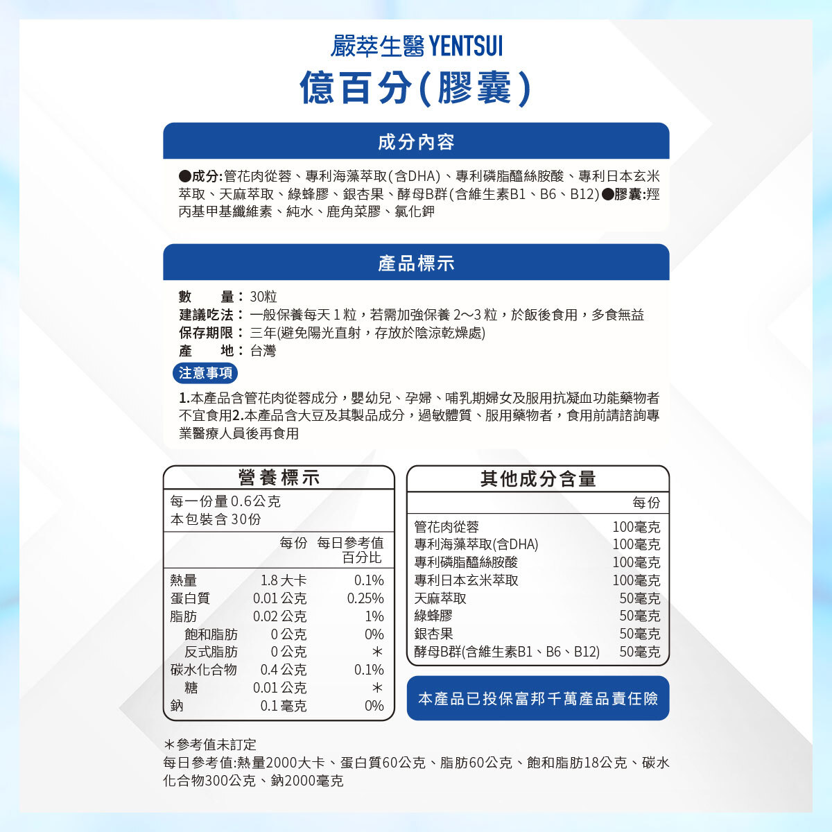 嚴萃生醫億百分成分表
