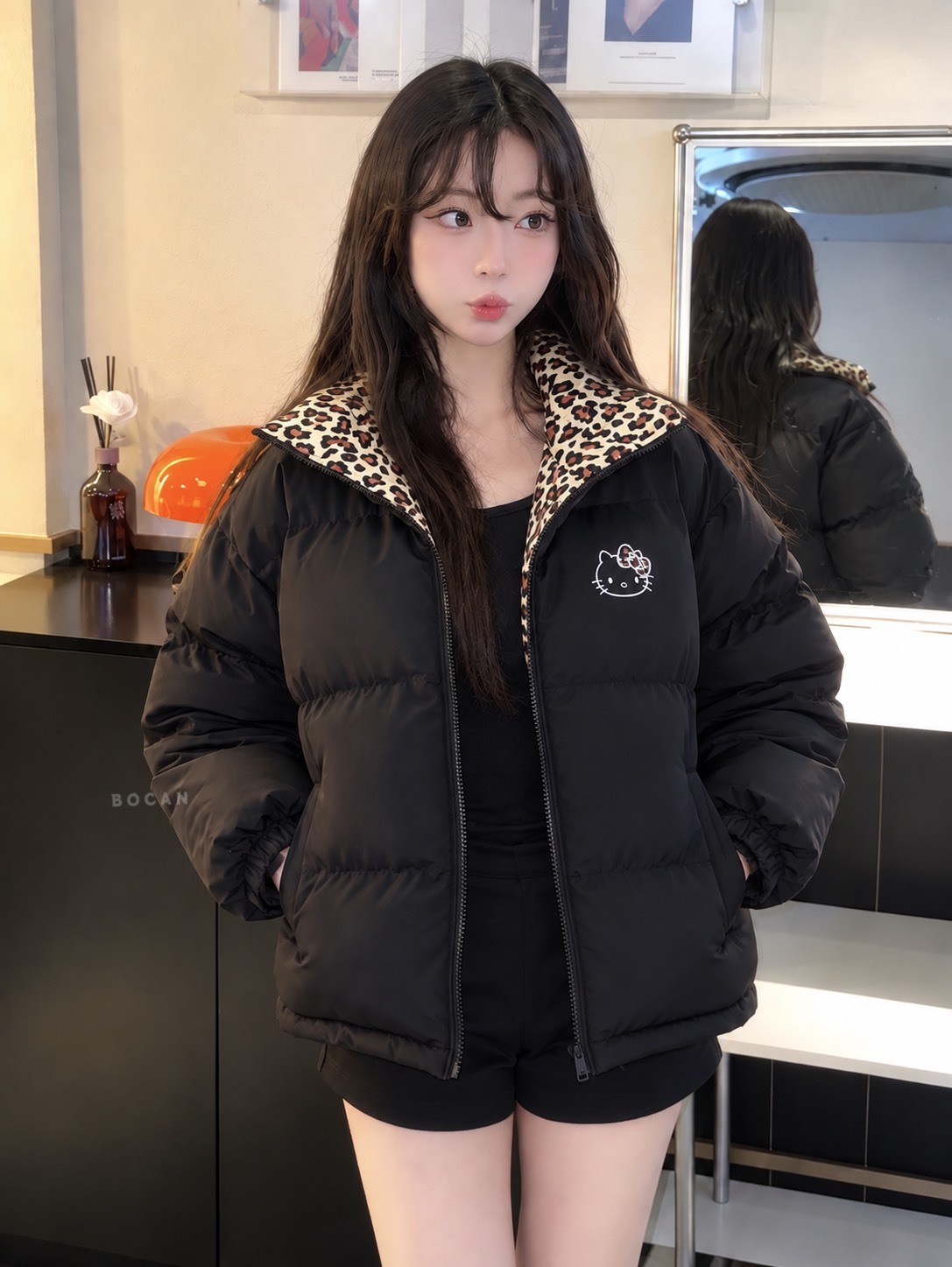 正版授權 SANRIO三麗鷗 X HELLO KITTY 聯名款 撞色 豹紋 立領 外套 共5色