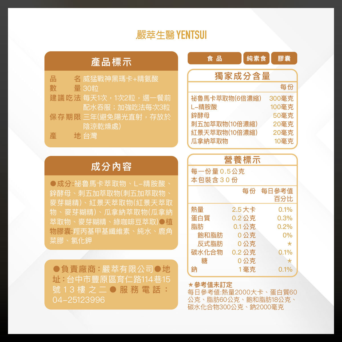 嚴萃生醫黑瑪卡成分表