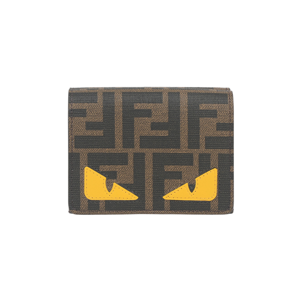 【Fendi】FF Logo Monster 怪獸眼睛釦式三折短夾(棕色/粉色)