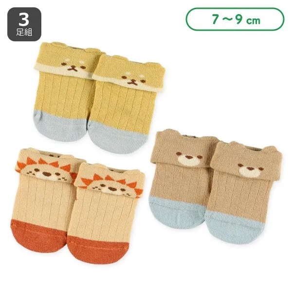 【Nishimatsuya】Newborn Turn-Cuff Animal Crew Socks (3 Pairs, 7-9cm)