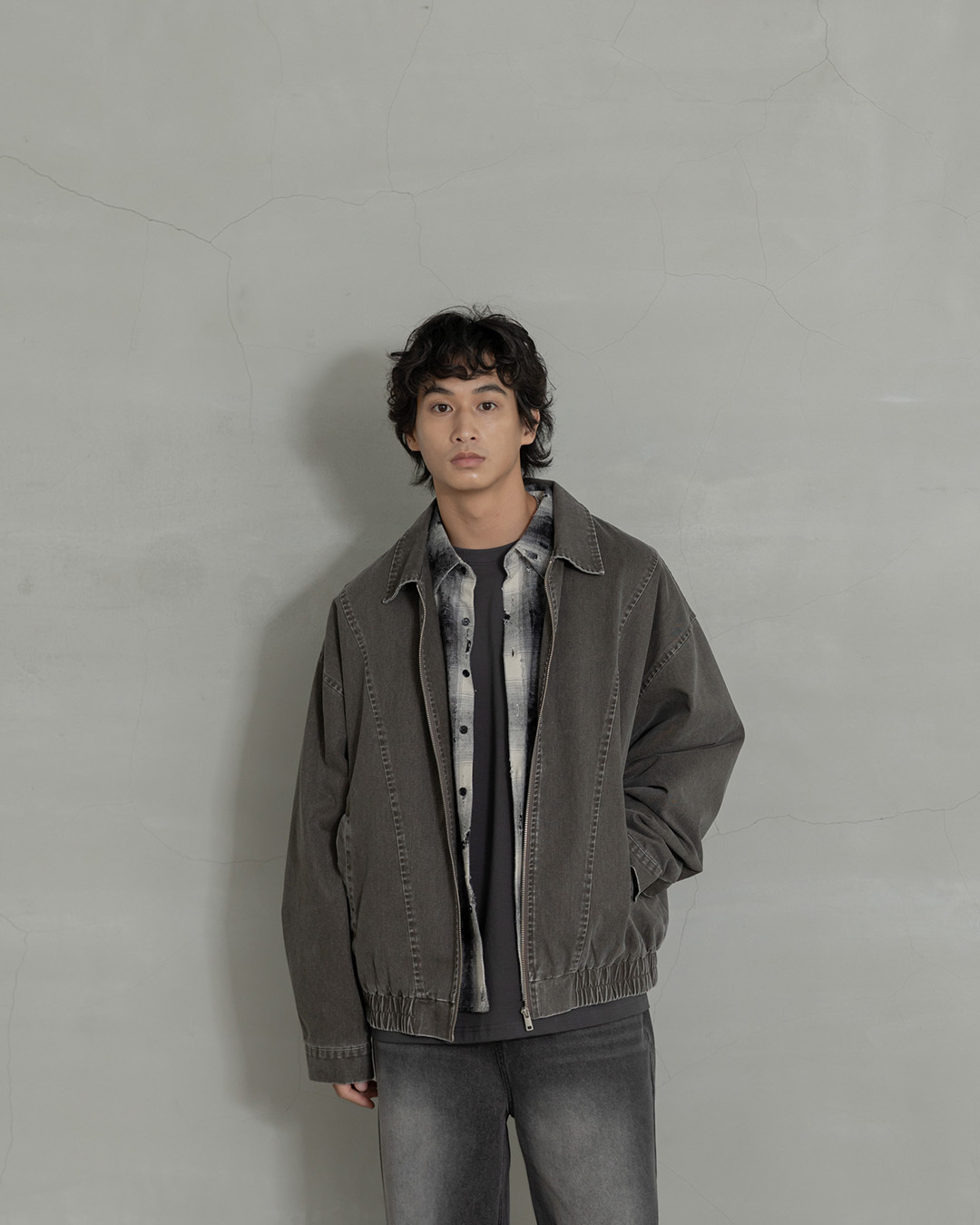 Men's casual washed and cut twill jacket, M/L【02071714】in stock+pre-order