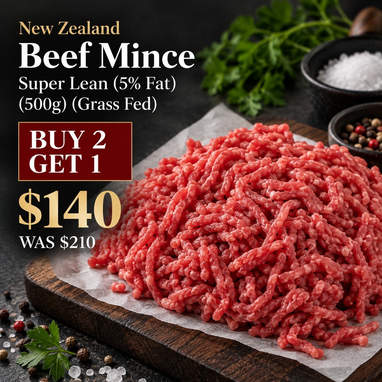 New Zealand Beef Mince - Super Lean (5% Fat) (500g) (Grass Fed) Buy 2 Get 1