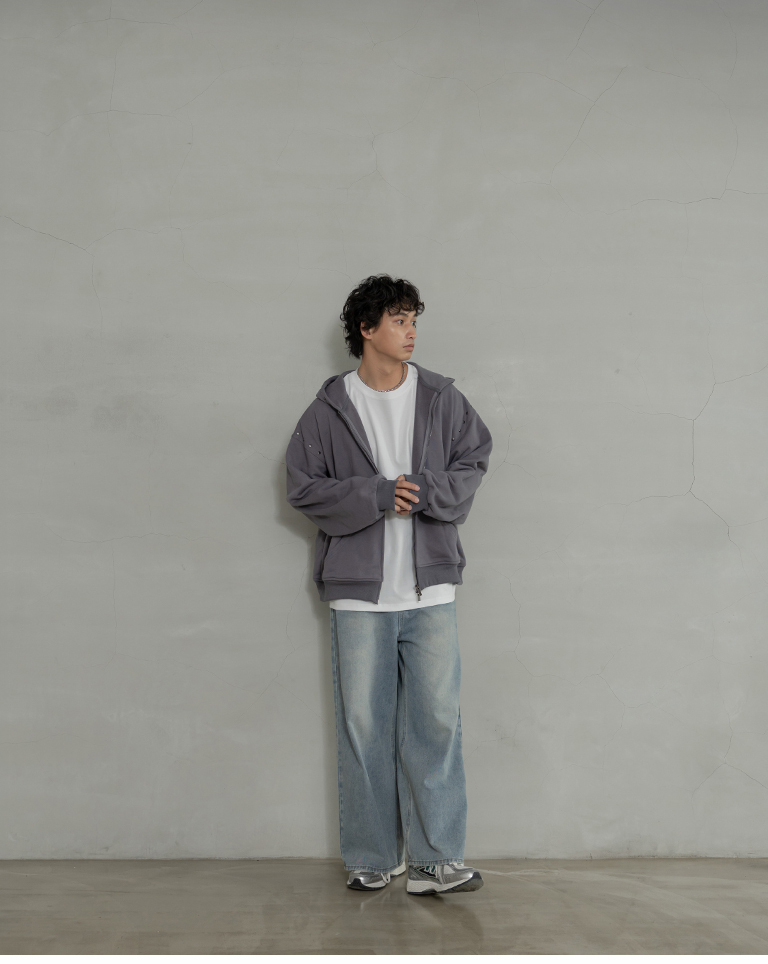 Men's Hooded Jacket with Large Pockets and Metal Rivet Button Decoration - Dark Grey M/L【02071747】in stock+pre-order