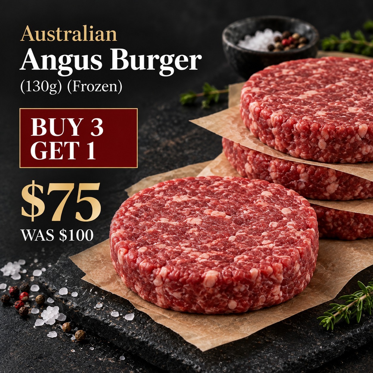 Australian Angus Buger 130g (Frozen) Buy 3 Get 1