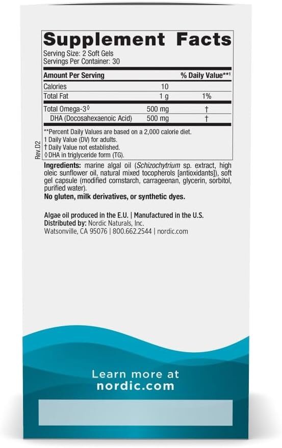 代購 Nordic Naturals, Algae DHA, 60 Soft Gels (250 mg per Soft Gel)