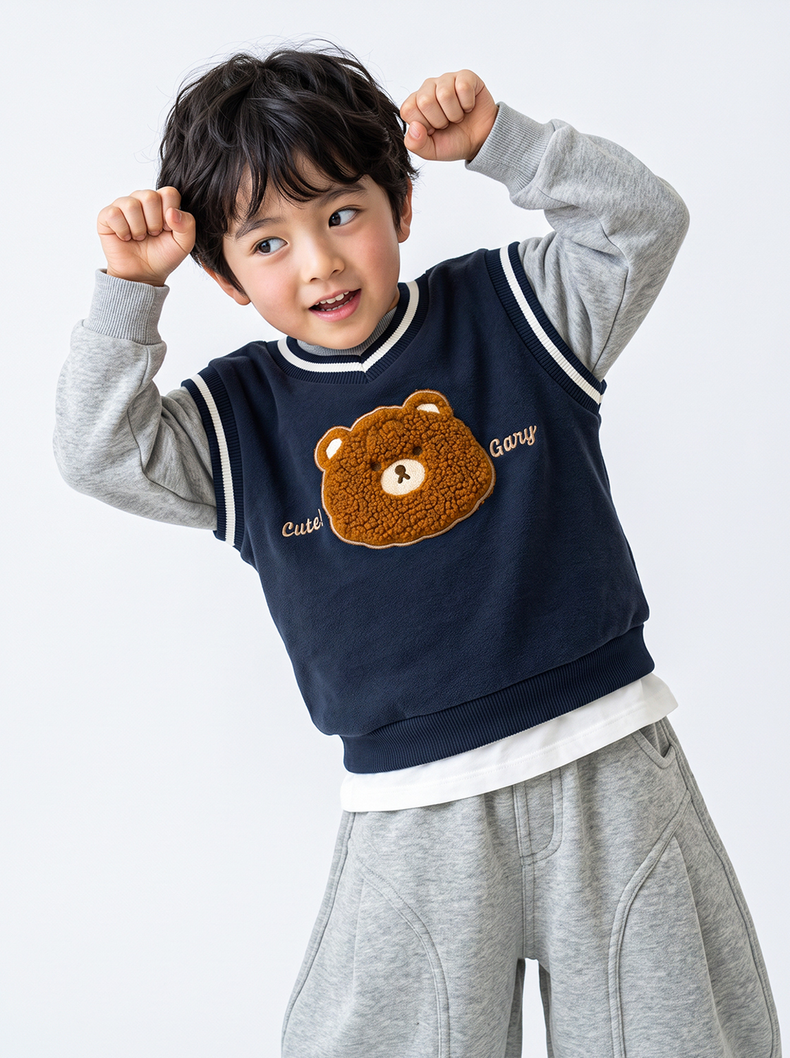 FURRY BEAR三兄弟假兩件大學TEE【童裝】
