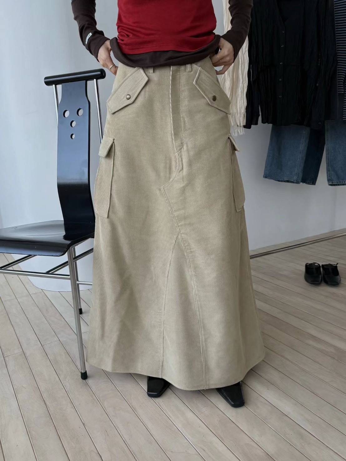 側口袋長裙
