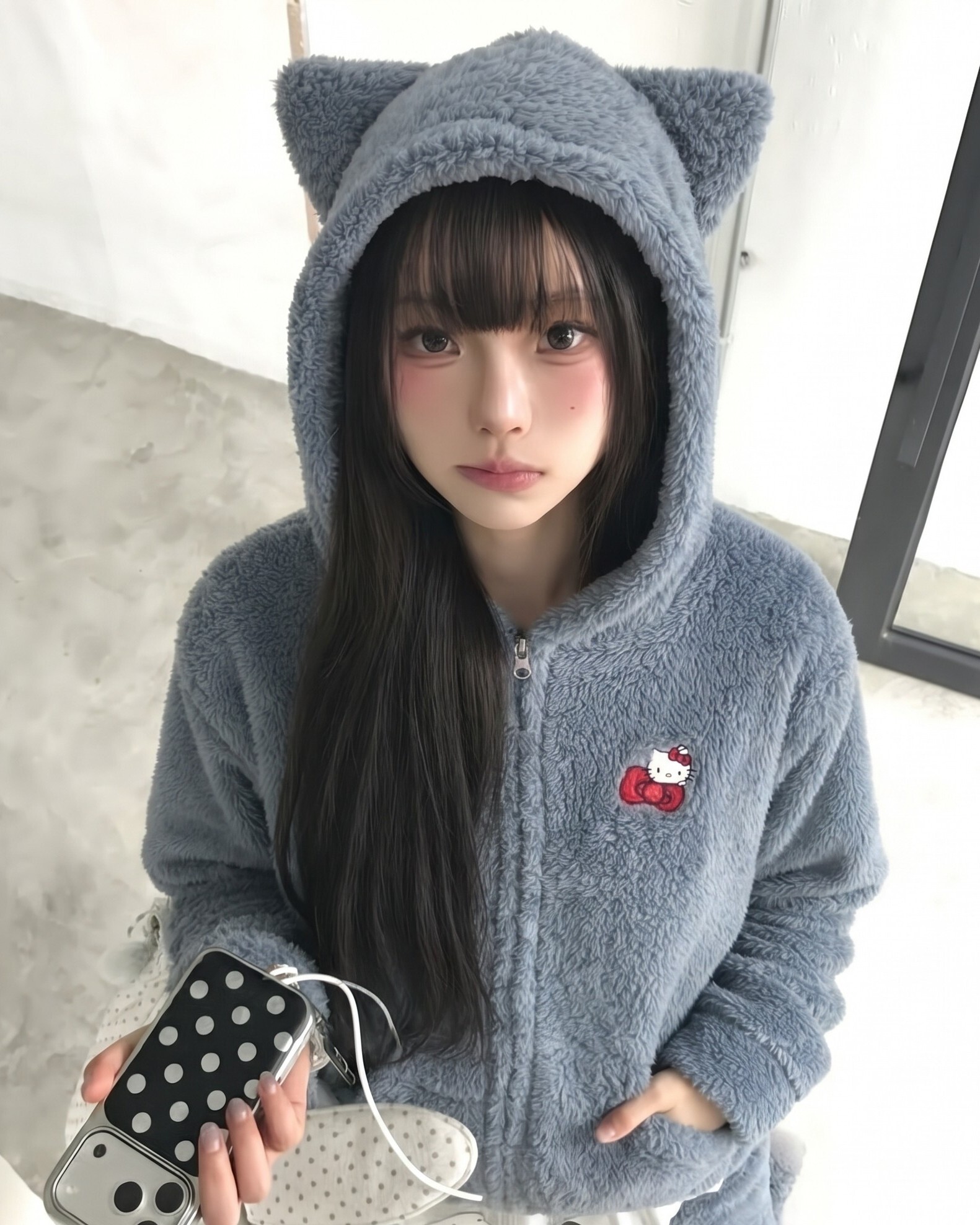 日本 ad thie x Hello Kitty 貓耳 毛絨 連帽外套 四色