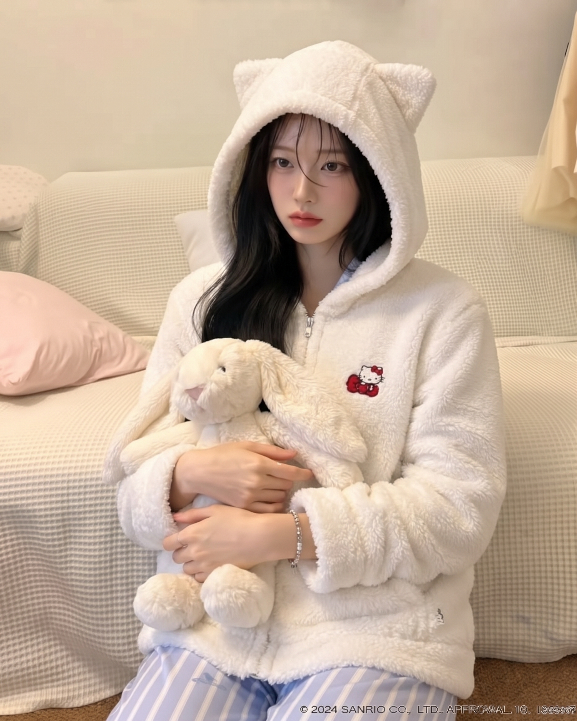 日本 ad thie x Hello Kitty 貓耳 毛絨 連帽外套 四色