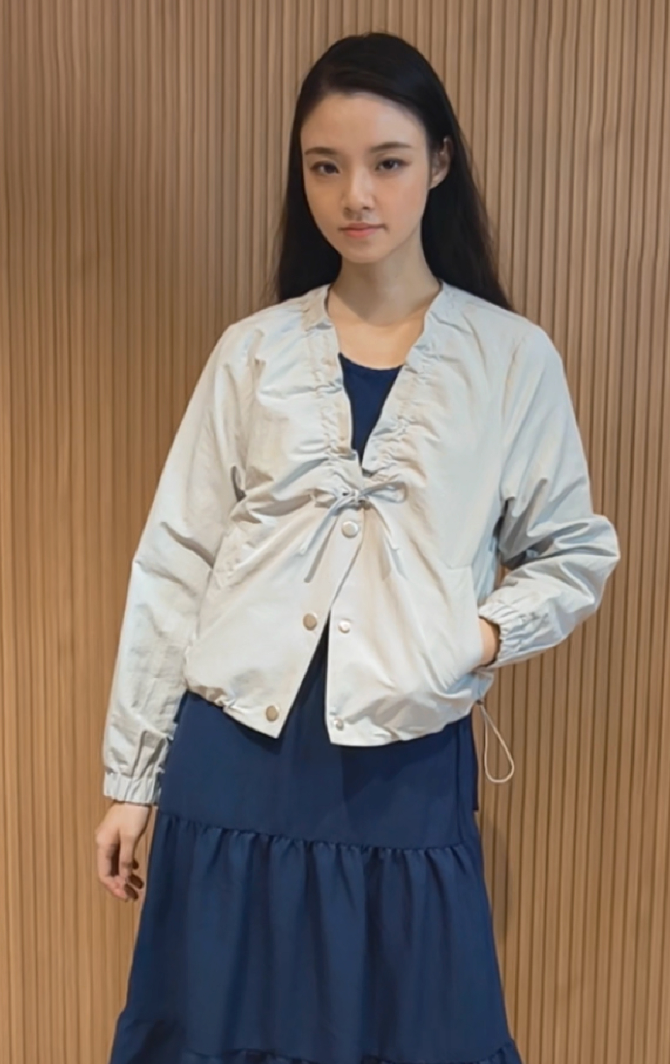Drawstring V-Neck Ruched Jacket JK0211