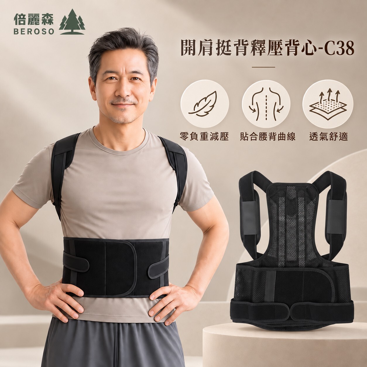 【Beroso 倍麗森】開肩挺背釋壓背心-C38