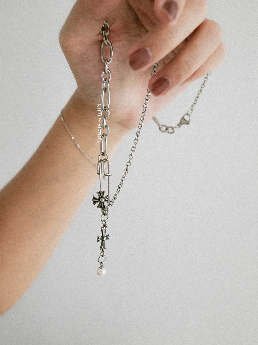 【現貨】韓國代購 OFUSE pearl drop necklace (cross) 珍珠墜飾 十字架 項鍊